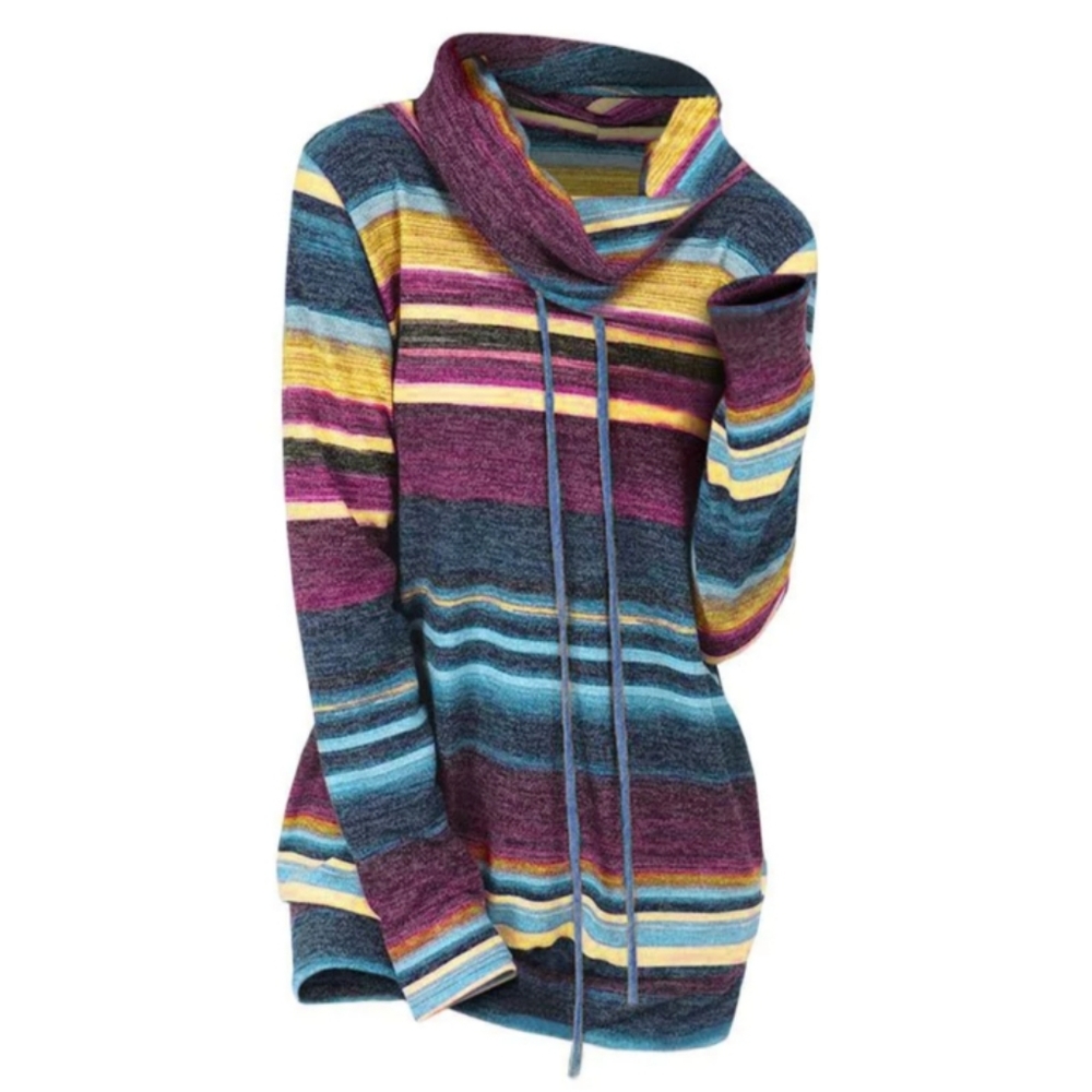 Striped Cowl Neck Tunic Top